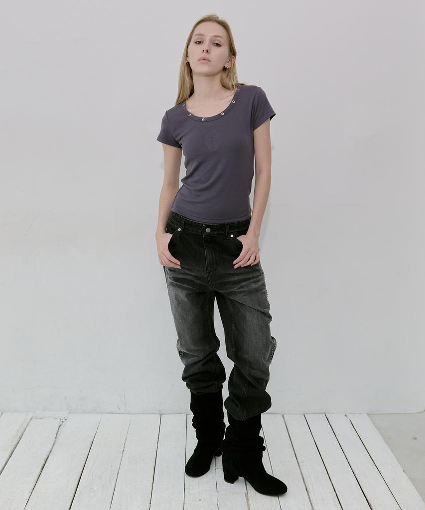 Lekim Lwe Eyelet T-Shirt (Charcoal)