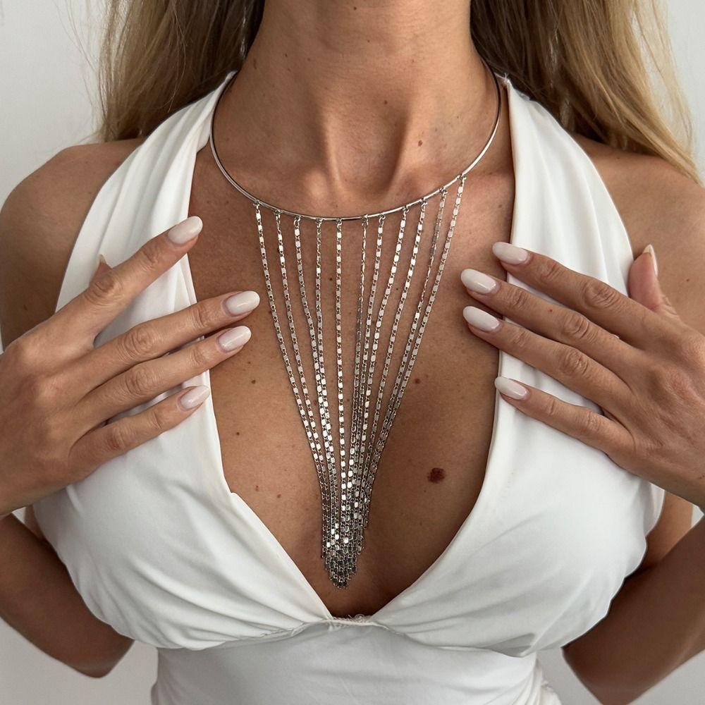 Gold Tassel Necklace Bohemian Gold Jewelry Fashion Metal Chain Choker  Girls