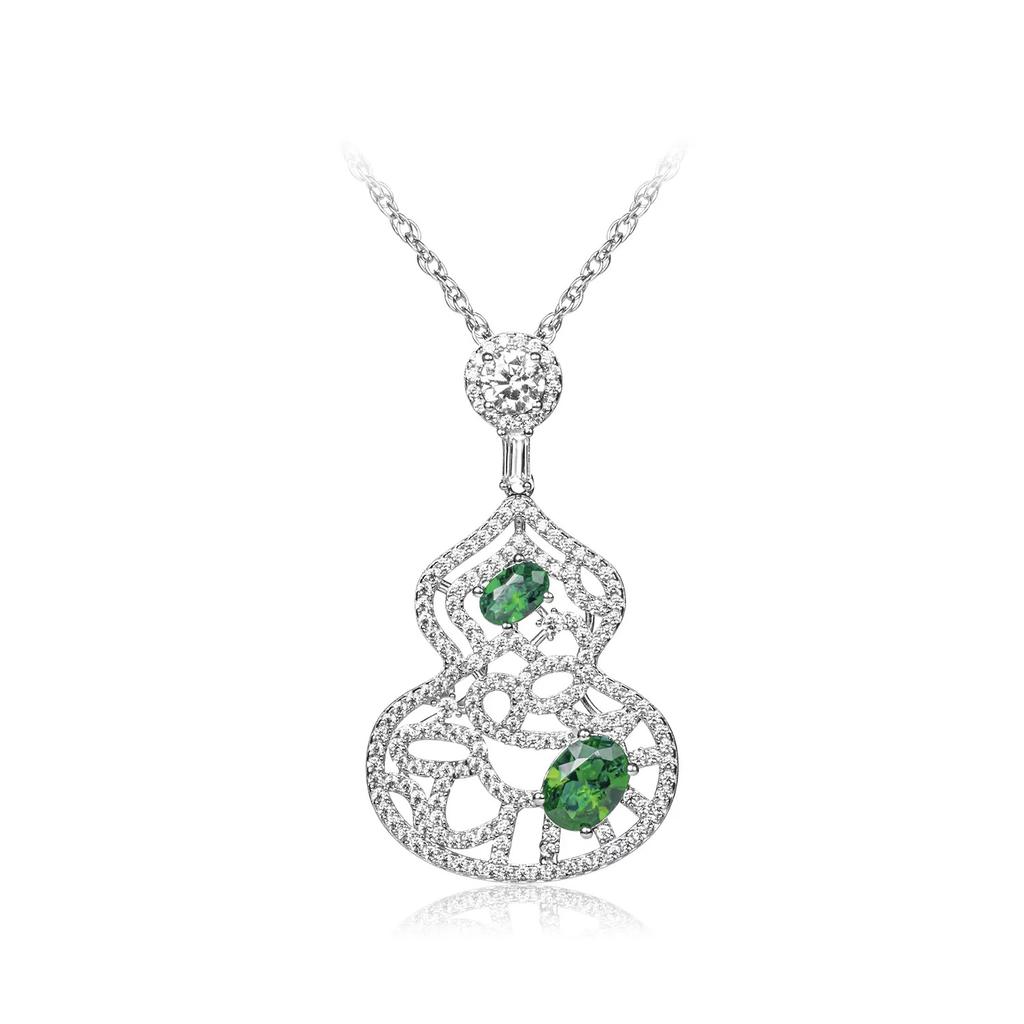 Light Luxury Ruby Necklace, Colored Treasure Earrings, Hollow Pattern Fulu Red Diamond Gourd Pendant, Simulated Emerald Set.