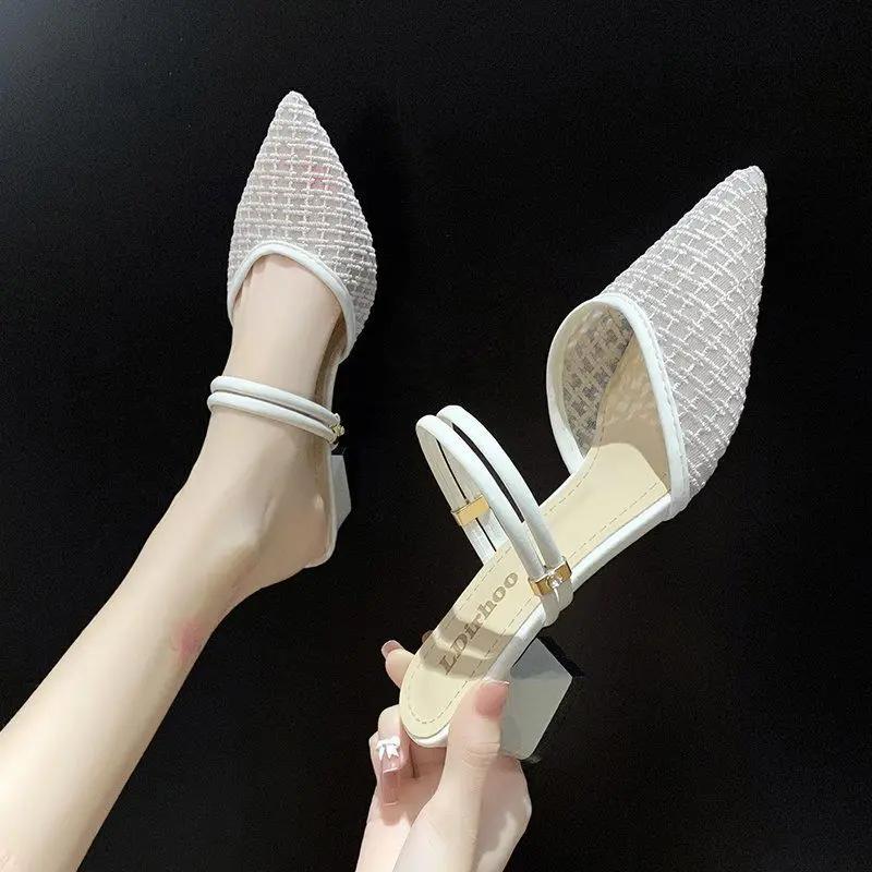 Fashion With Medium Heels Pointed Toe Sandals for Women Sales 2025 Luxury Woman Shoes On Sale Vintage New Breathable Fashion Footwear
