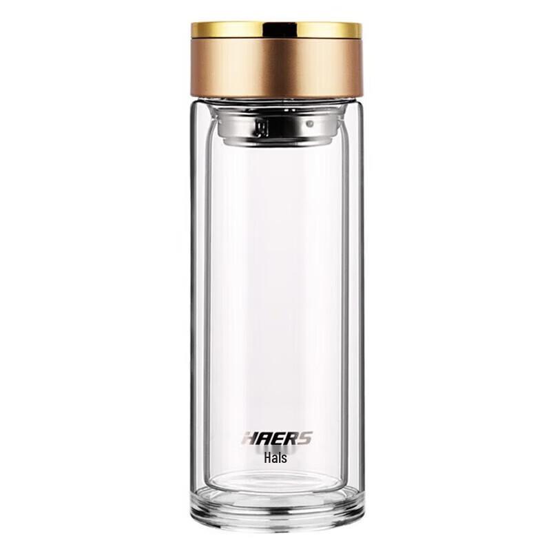 HAERS Double-Layer Glass Water Cup with Tea Infuser 300ml