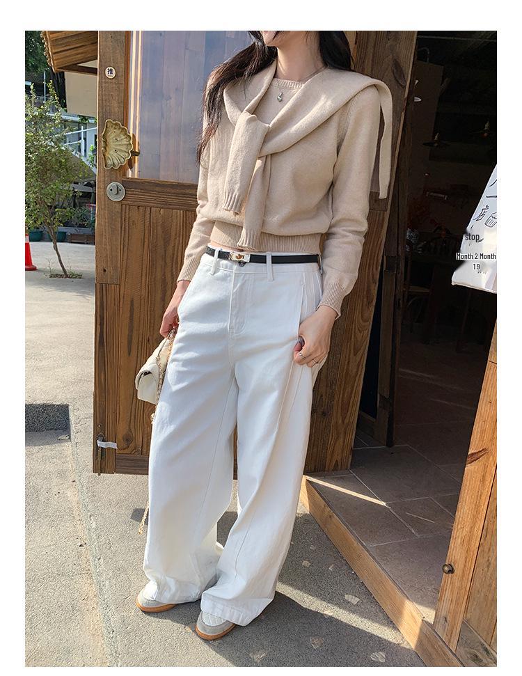 Women's Two-Piece Set: Korean-Style Navy Collar Shawl & Knit Sweater for Autumn/Winter