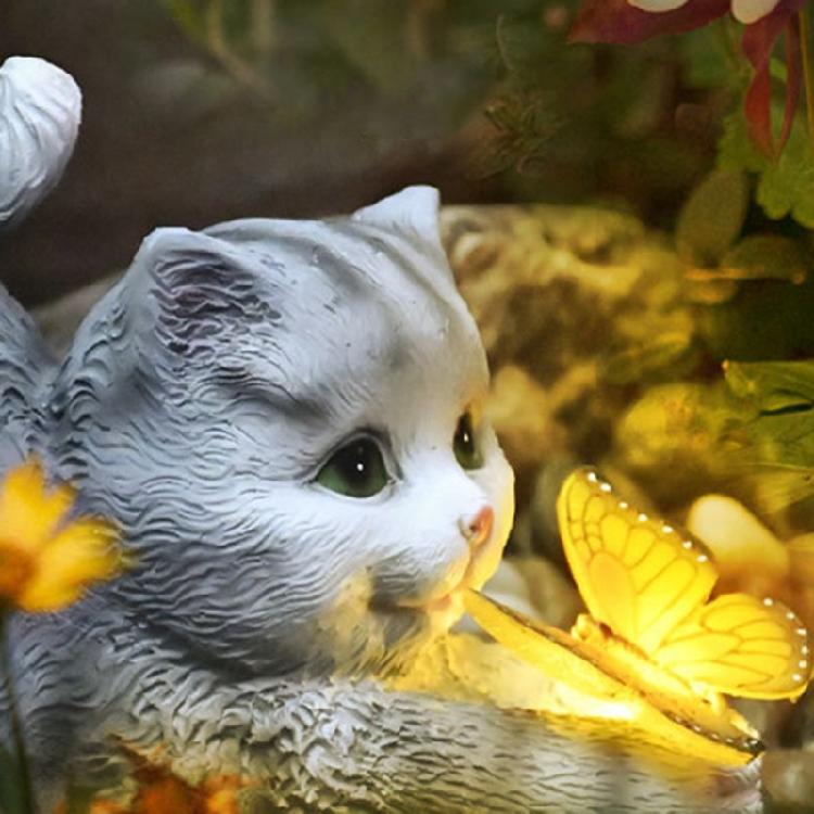 Butterfly Cats Statue Garden Ornament Solar Light Lawn Decors Home Yard Statue Festival Resin Figurine