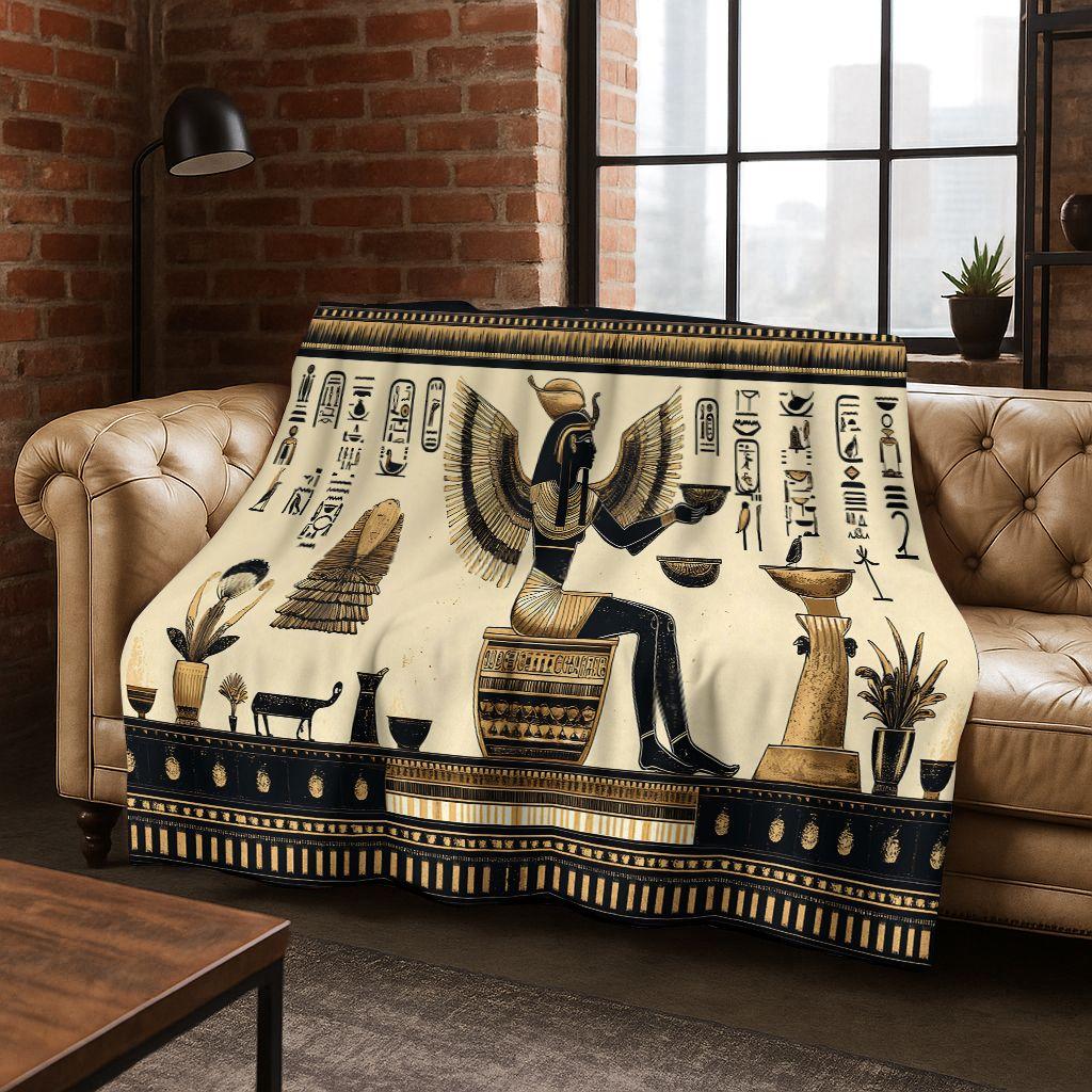 Ancient Egyptian Hieroglyphic Symbols Carved Murals Flannel Blanket,Cozy Soft Throw Blanket for Home Bedroom Bed Sofa Cover Gift