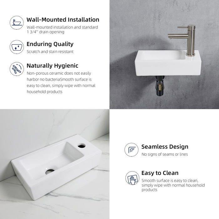 Lavabo - ibergrif - m41102-r - céramique - blanc - rectangulaire - montage mural