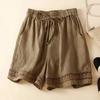 Women's Loose Boho Summer Shorts Drawstring Comfy Elastic Waist Shorts High-Waisted Wide-Leg Hollow Floral Lace Shorts
