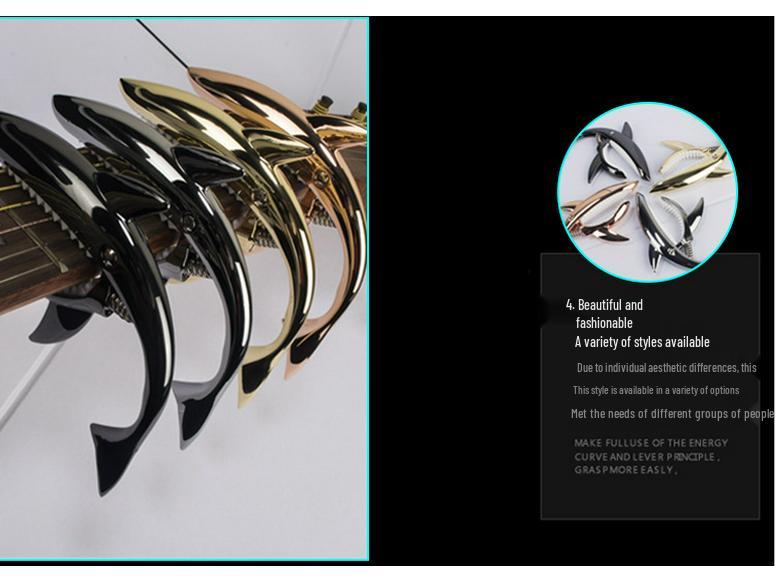 Shark Capo: Zinc Alloy Transposition Capo for Folk Guitar with Flannel Bag Packaging.