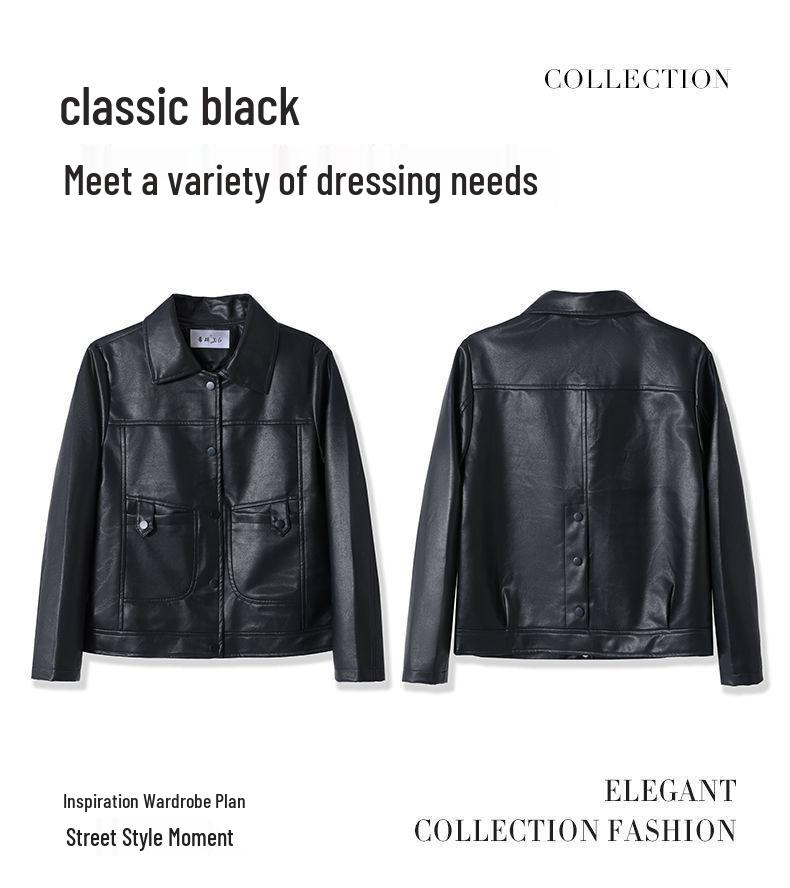 Women's Slimming Chic Motorcycle Leather Jacket - Short Korean Fashion for Spring & Autumn 2025