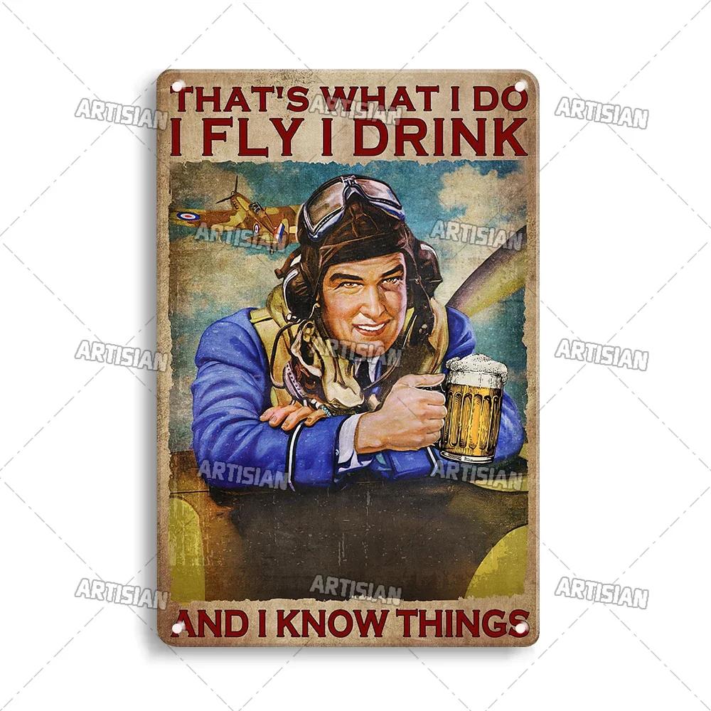 Künstlicher männlicher Pilot und Flugzeug dekorative Platte Vintage Metall Poster Mann Höhle nach Hause Wand dekor Zeichen