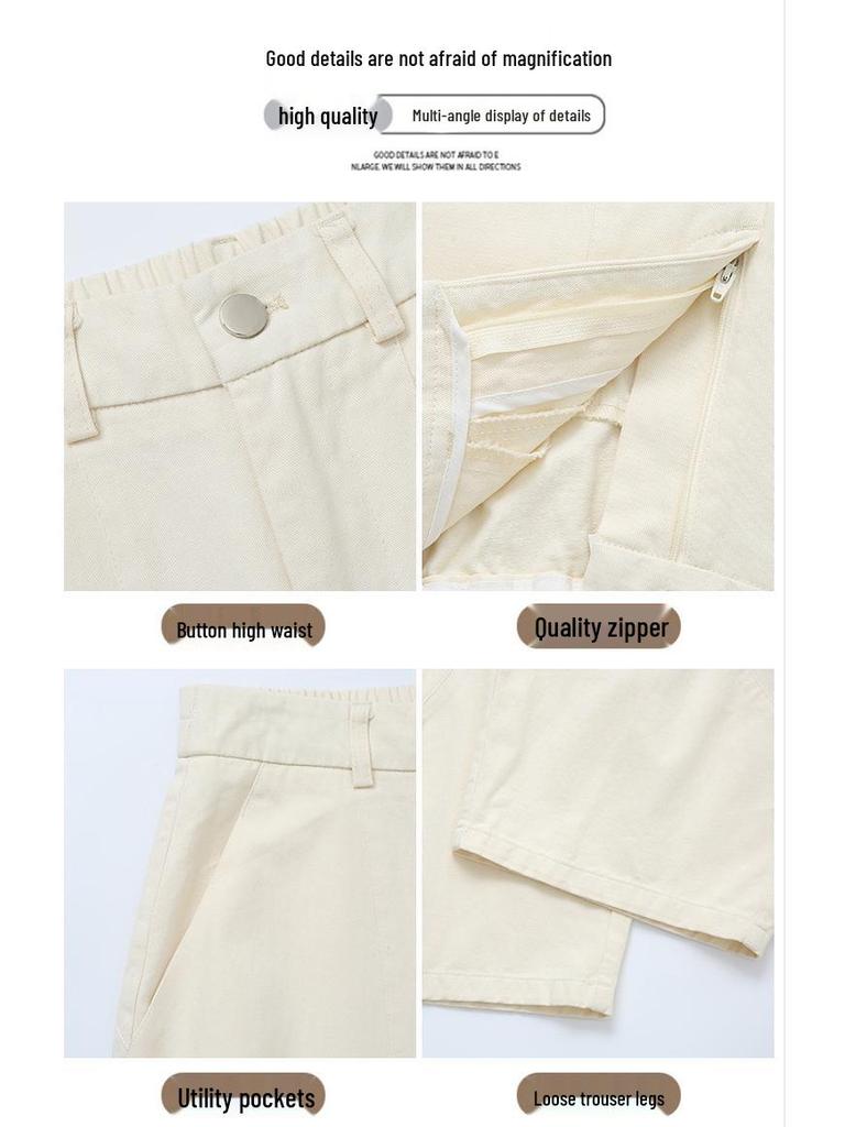Korean Style Coffee Washed High-Waist Wide-Leg Scimitar Pants for Women
