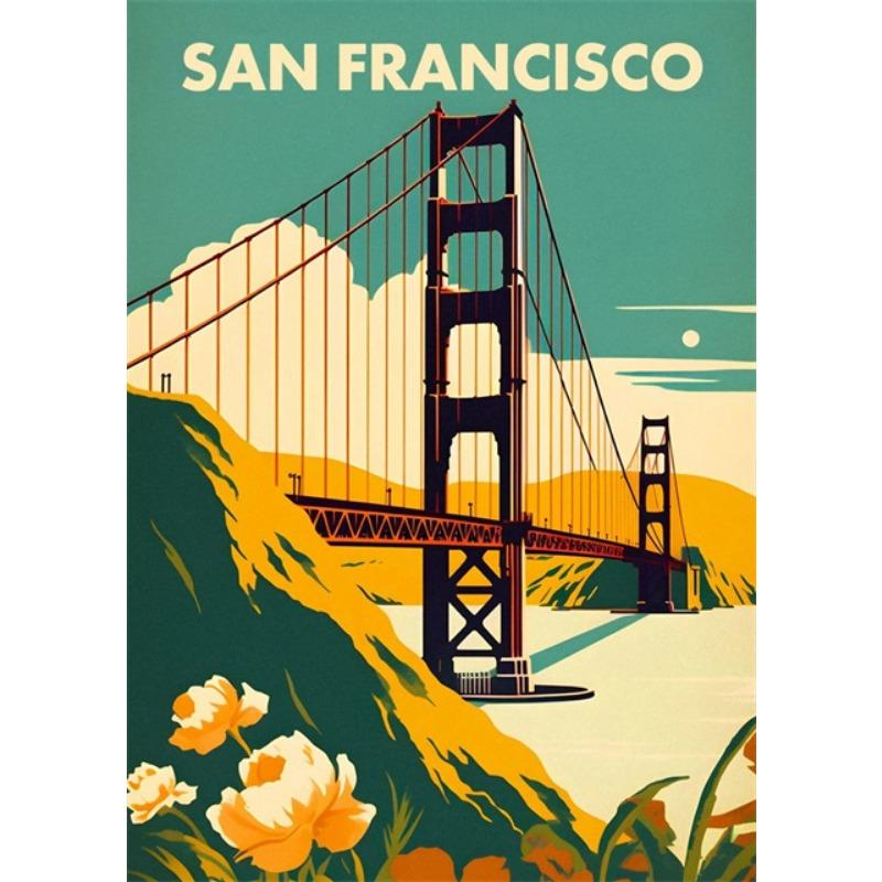Vintage Cestovní Plakáty Vítejte v Londýně San Francisco Cestovní Plátno Malba Plakát Nástěnné Umění Obrázky pro Dekor Obývacího Pokoje