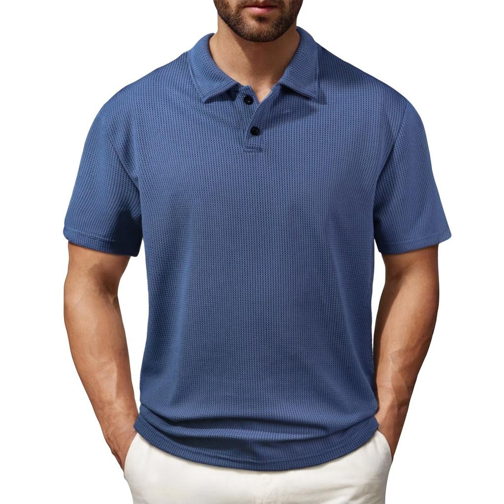 Ensfargede knapper for menn med kortermet topp herre skjorte til uformelle mote