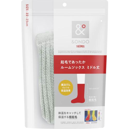 Thermos &ONDO Warm Fleece Room Socks, Mid-Length, 22-25cm, Mint, Thermos-Like Warmth, Cold Protection, Winter Warmth, Warm Socks