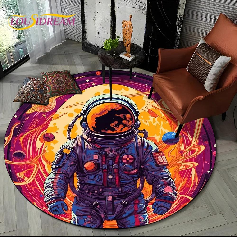 Astronaut Universe Spaceman 3D Outer Space Cartoon Round Area Carpet Rug for Living Room Bedroom Kid Decor,Pet Area Rug Non-slip