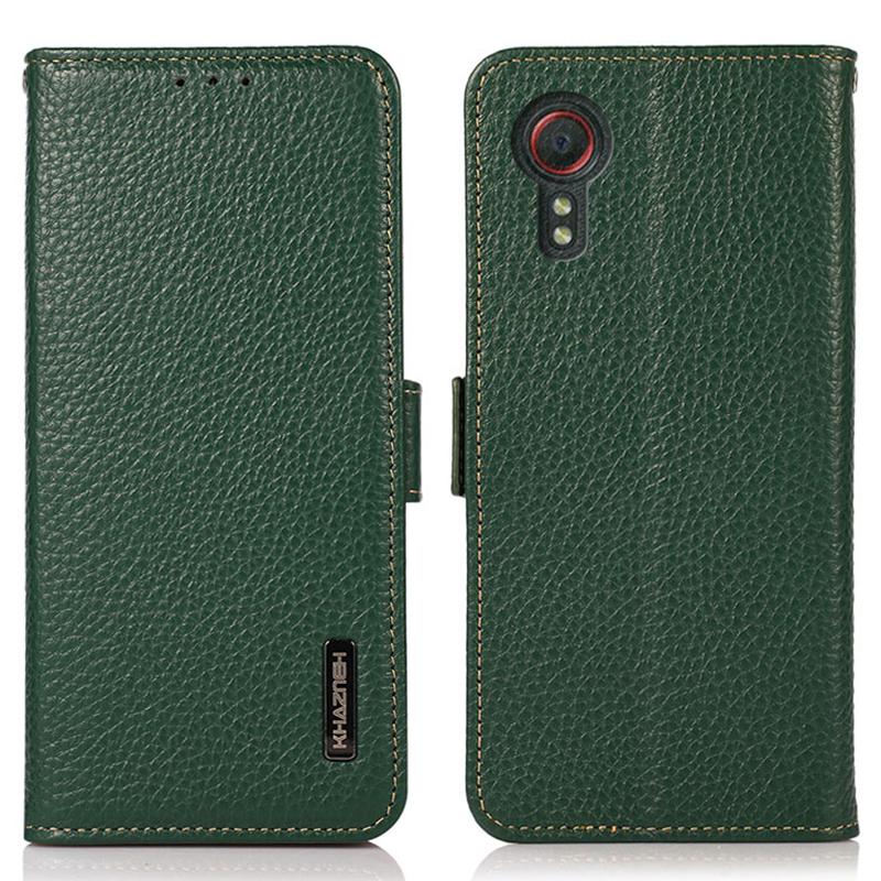 For Samsung Galaxy Xcover7 Wallet Case Genuine Cow Leather Phone Cover with RFID Blocking