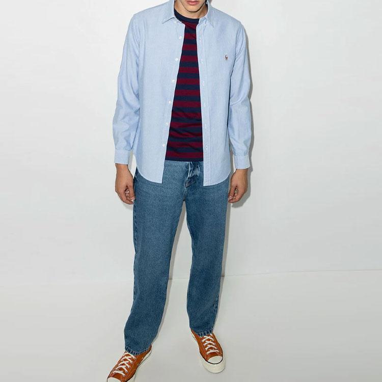 Polo Ralph Lauren FW22 Logo Embroidered Single-Breasted Long Sleeve Shirt Men Shirts Blue 7105490840-070