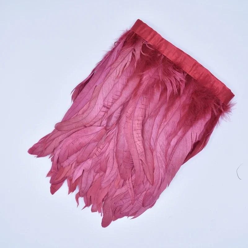 2Meters Rooster Feathers on Tape Trim Tassel Fringe Ribbon White Black Cock Pheasant Chicken Feather Costume Clothing Decoration