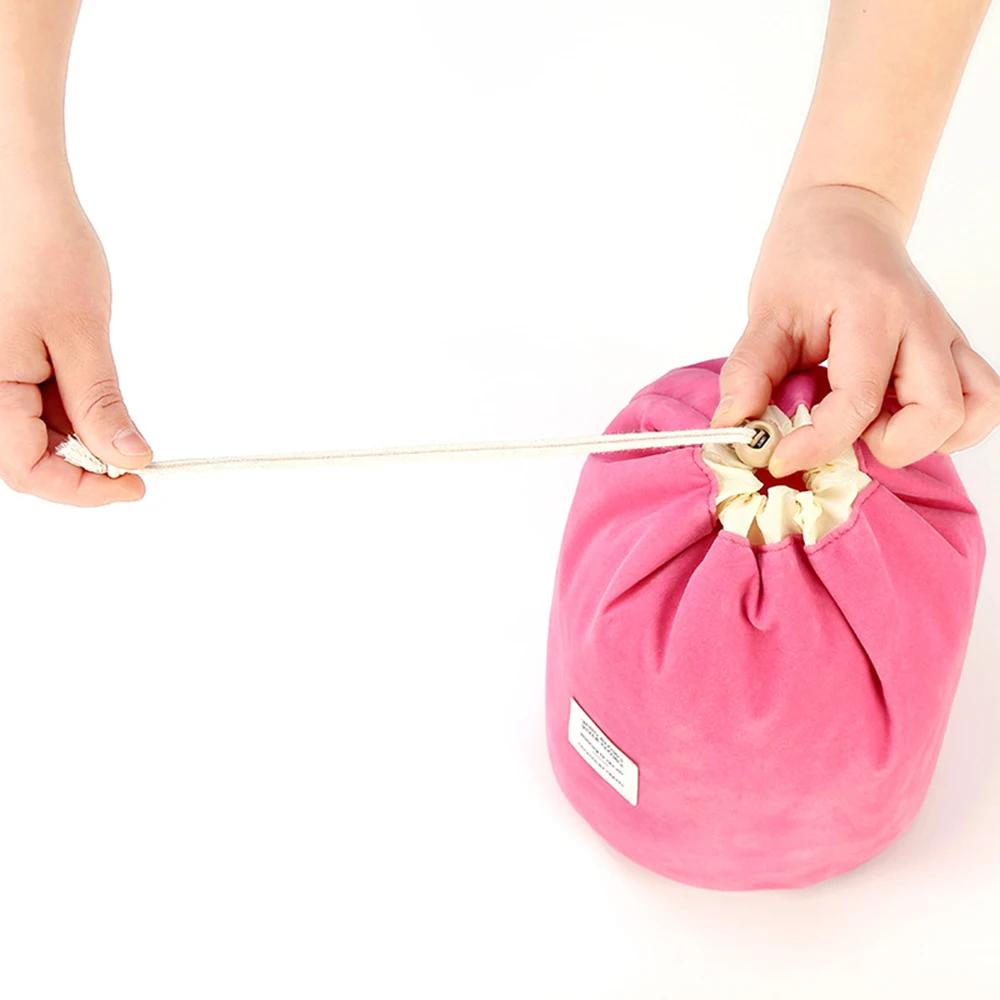 Waterproof Round Cosmetic Bag Travel Nylon Makeup Bag Drawstring Elegant Organizer Wash Bags Female Toiletry Kit Storage Case
