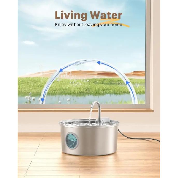 3.2L Stainless Steel Pet Water Fountain With Visible Window Filtration System Automatic Cat Fountain for Cats/Dogs Drinking Bowl