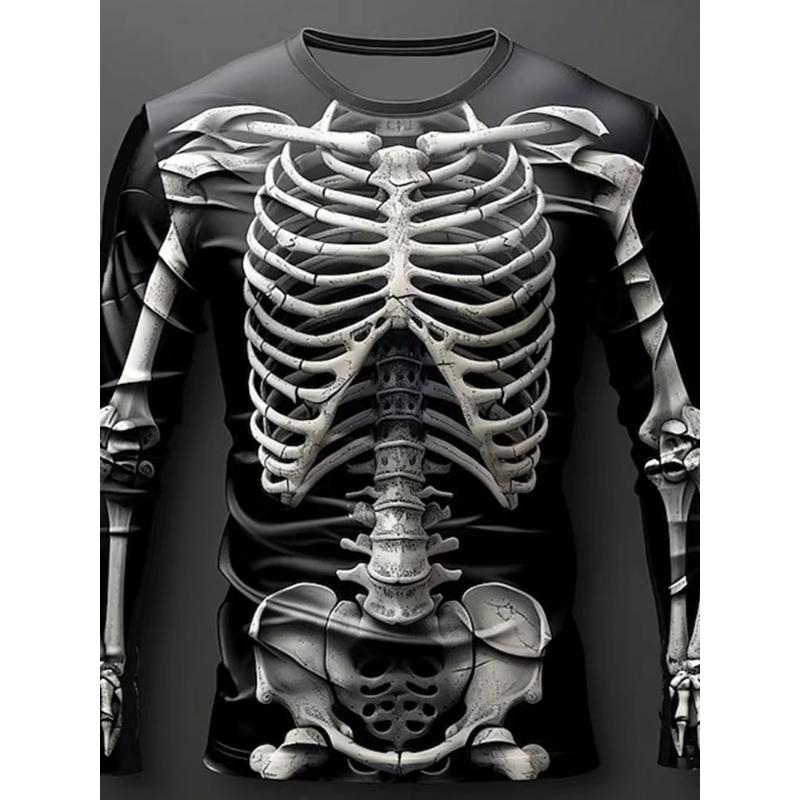 Halloween Mens Metallic Skeleton 3D Printed Tshirt Men Women Fashion O-Neck Long Sleeve T-shirt Exaggerated Casual Tops Tees New