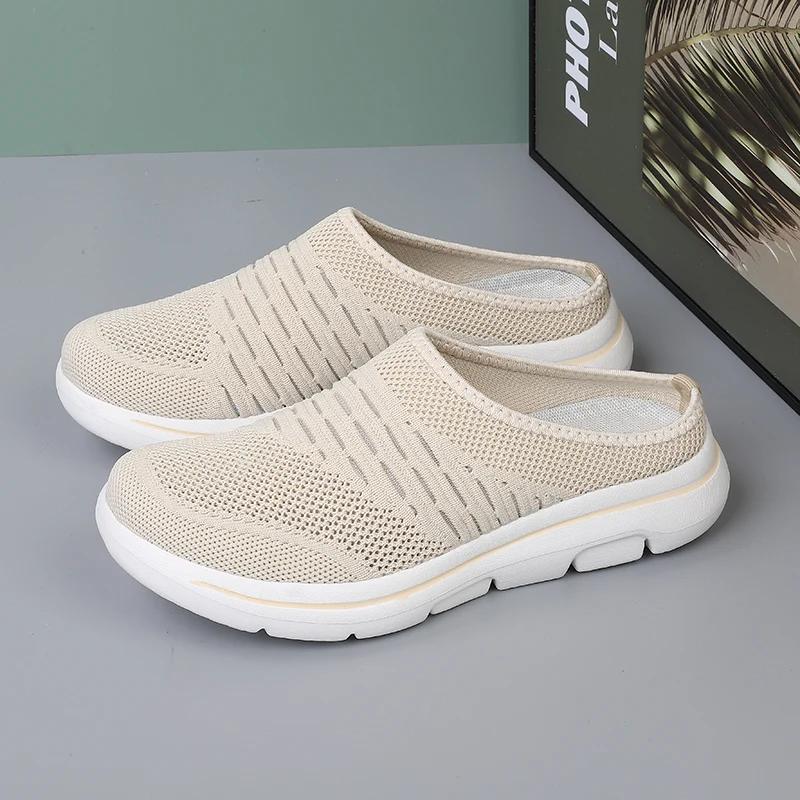 Fashion Mens Half Slippers Summer Breathable Mesh Mens Shoes Outdoor Casual Walking Shoes Large Flat Light Mesh Slippers Sandals Hombre