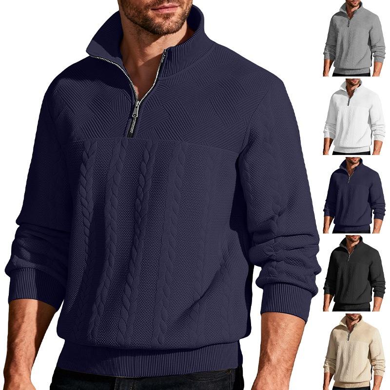 Men S Casual Vintage Half Zip Knit Sweater Loose Fit Long Sleeve Pullover