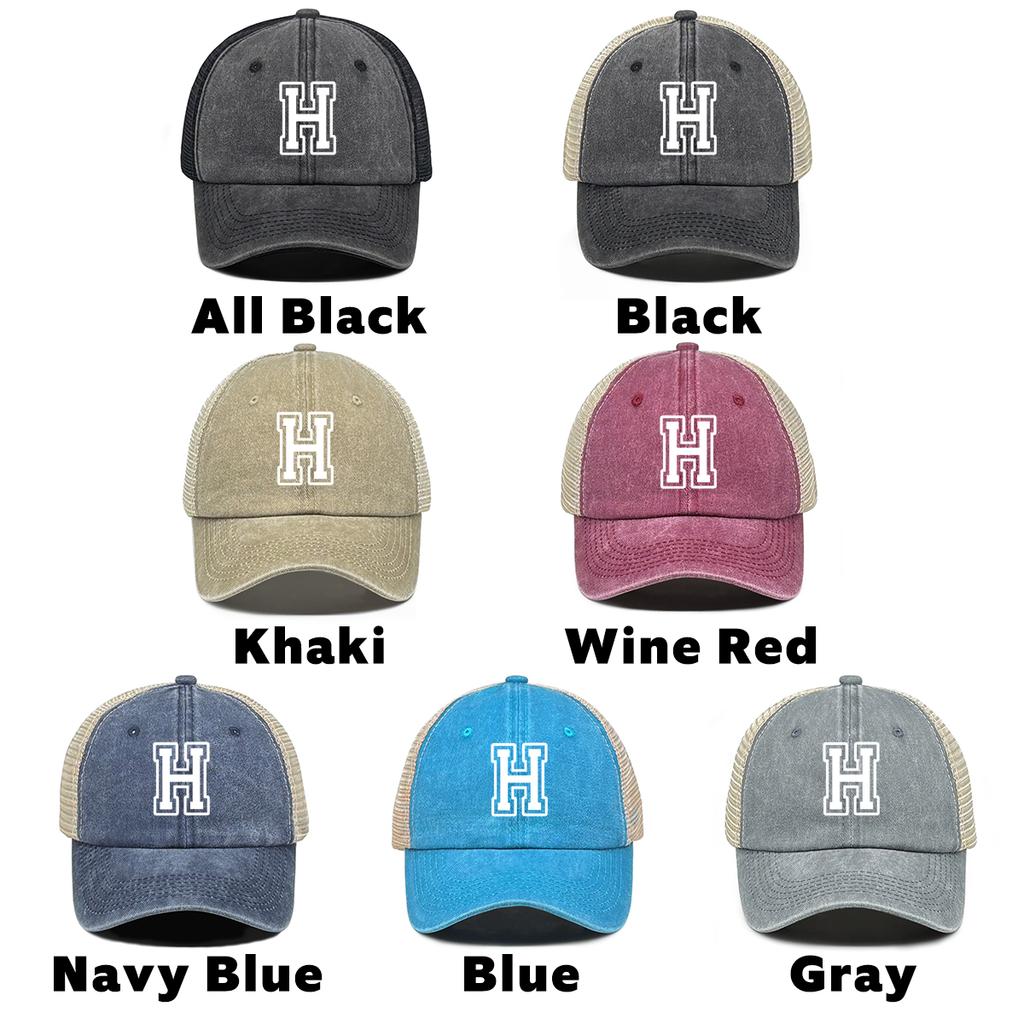 White Hollow Letter A-Z Print Adjustable Mesh Cap Man Caps Leisure Unisex Snapback Baseball Cap Ideal Choice For Outdoor Sports