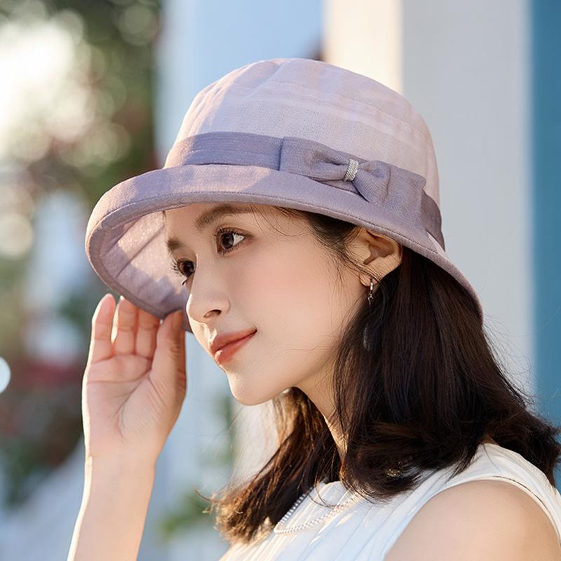 

Стильная и элегантная шляпа от солнца для молодых и средних лет, женская уличная шляпа для мам из дышащей органзы, шляпа-ведро с бантом One size