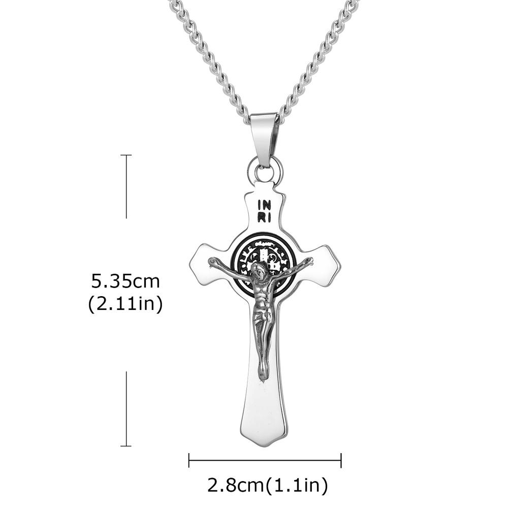 Vnox Saint Benedict Catholic Cross Pendant Necklace for Men Women, 50/60/70cm Stainless Steel Link Chain, Religious Jewelry Gift