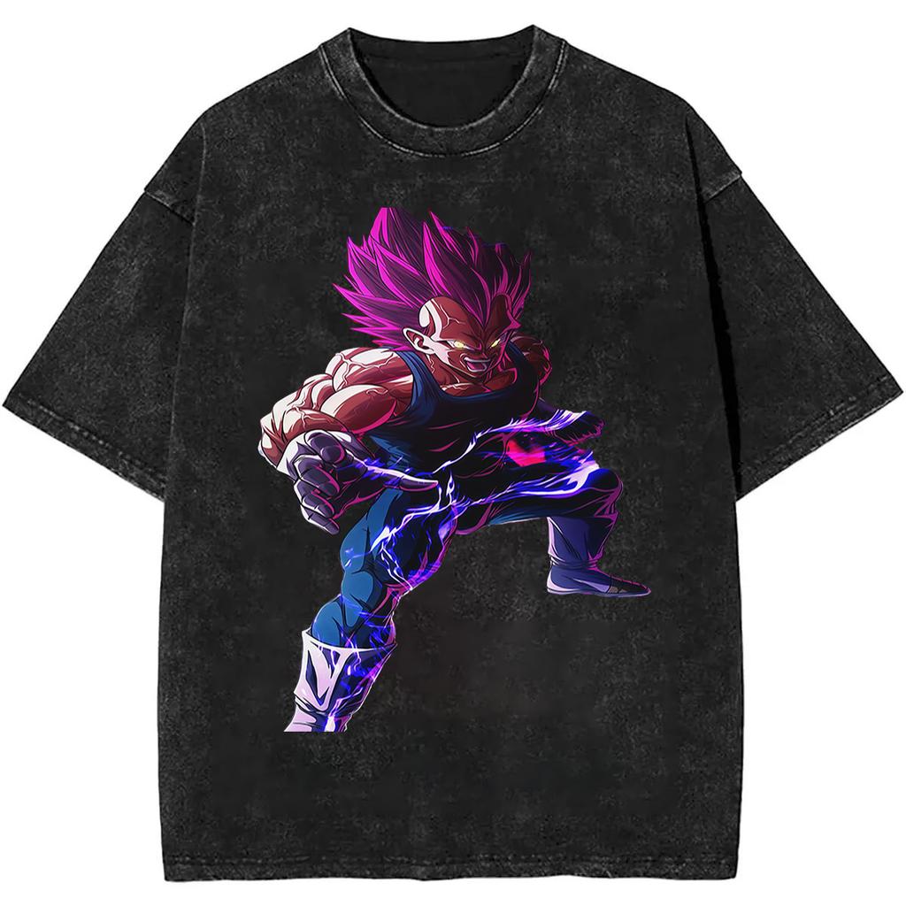 Summer Dragon Ball Vintage T-Shirt Heavyweight Washed Oversized Unisex Anime Vegeta & SSJ4 Goku Graphic Retro