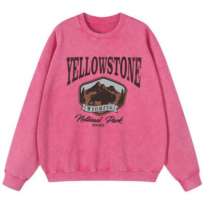 Yellowstone Park Tisk Dámská Vintage Praná Bavlna Mikina Tenký styl Kulatý výstřih Vintage Oversize S kapucí Oblečení