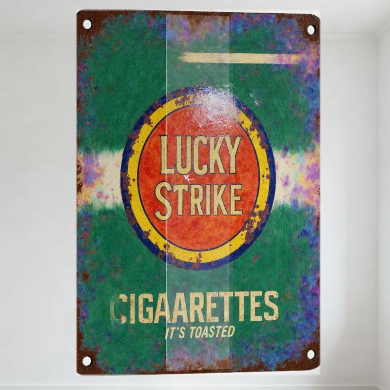 

Винтажная металлическая жестяная вывеска сигарет Lucky Strike, ржавая выветренная ретро-табличка с монтажными отверстиями для бара, мужской пещеры, домашнего декора 20x30cm（7.8x11.8inch）