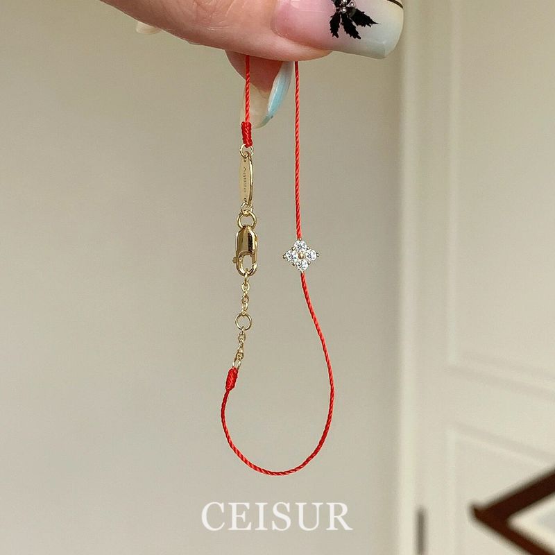 

Браслет-плетенка «Четырехлистный клевер» с красной нитью, женский, летний, новый, белый, очень тонкий, ремешок, модный, доступная роскошь, сверкающий браслет Flash four-leaf clover red hand rope