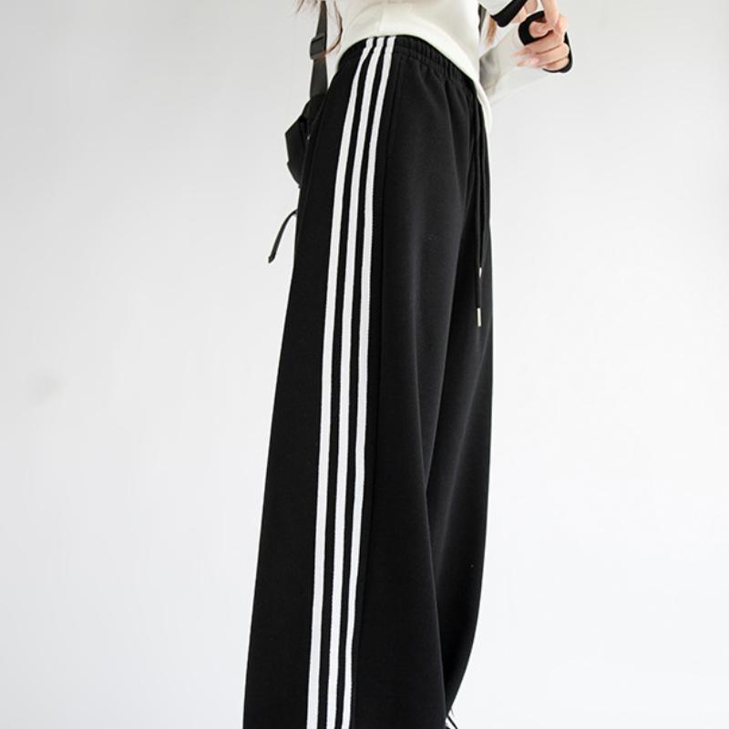 Женские свободные повседневные прямые спортивные брюки с высокой талией — фото 14