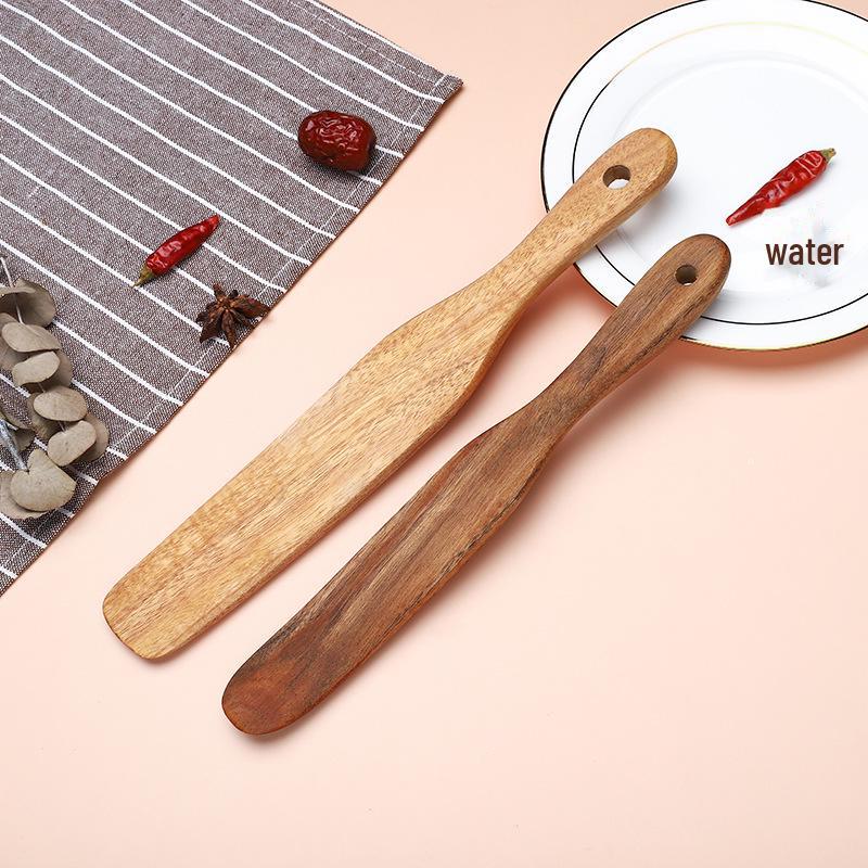 Conjunto de utensílios de cozinha em madeira de acácia: Colher para mexer europeia, espátula para salada americana, espátula de madeira antiaderente - 5 peças