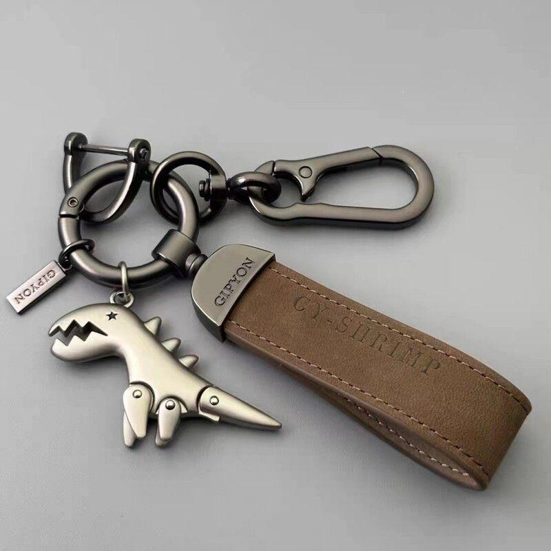 Small Dinosaur Car Keychain Motorcycle Decorative Accessories Single Leather Metal Keychain Handbag Pendant Small Gift