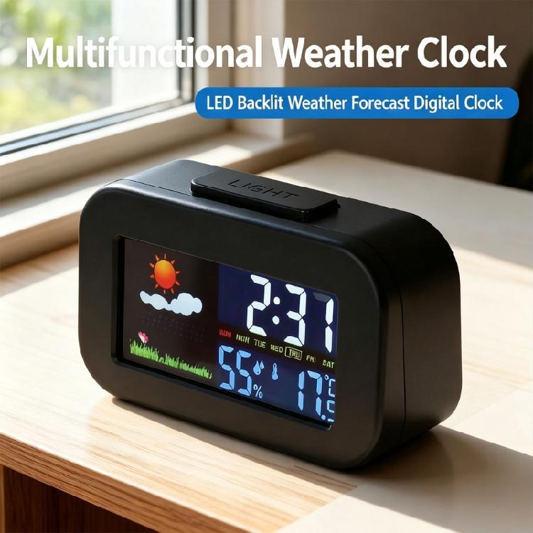 Electronic Weather Clock with Colorful Backlight Simple Design Weather Clock for Indoor Temperature Moisture And Time Display