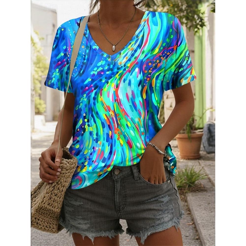 Women's T Shirt Graphic Geometric Vintage Stylish Casual Sleeveless Short Sleeve V Neck Regular Tops Daily Print Summer Spring
