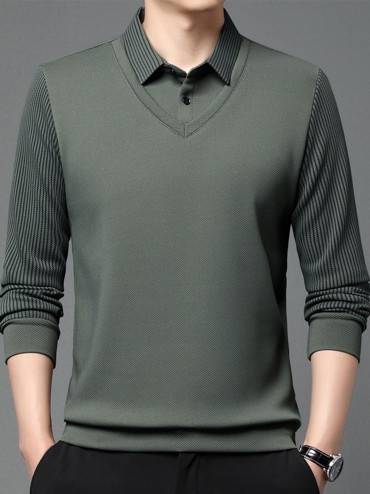 Men's High-End Business Casual Striped Long-Sleeve Polo for Spring & Autumn