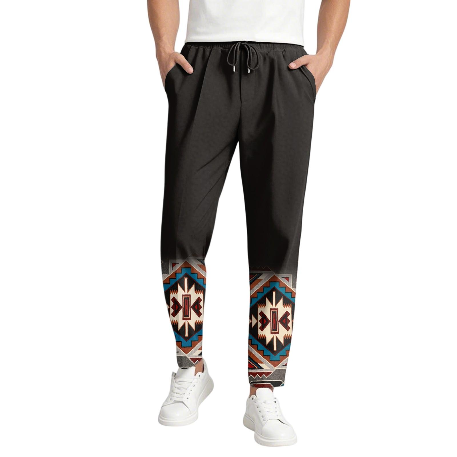 

Мужские повседневные длинные брюки в ацтекском стиле с эластичным поясом на шнурке, легкие и облегающие, с карманами, удобные и дышащие XL чёрный