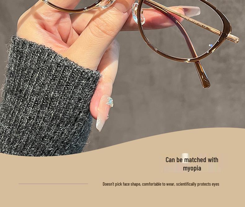 Ultralight Titanium Cat Eye Glasses for Women - Anti-Blue Light, High Myopia, Small Frame (Tea Color, 6212)