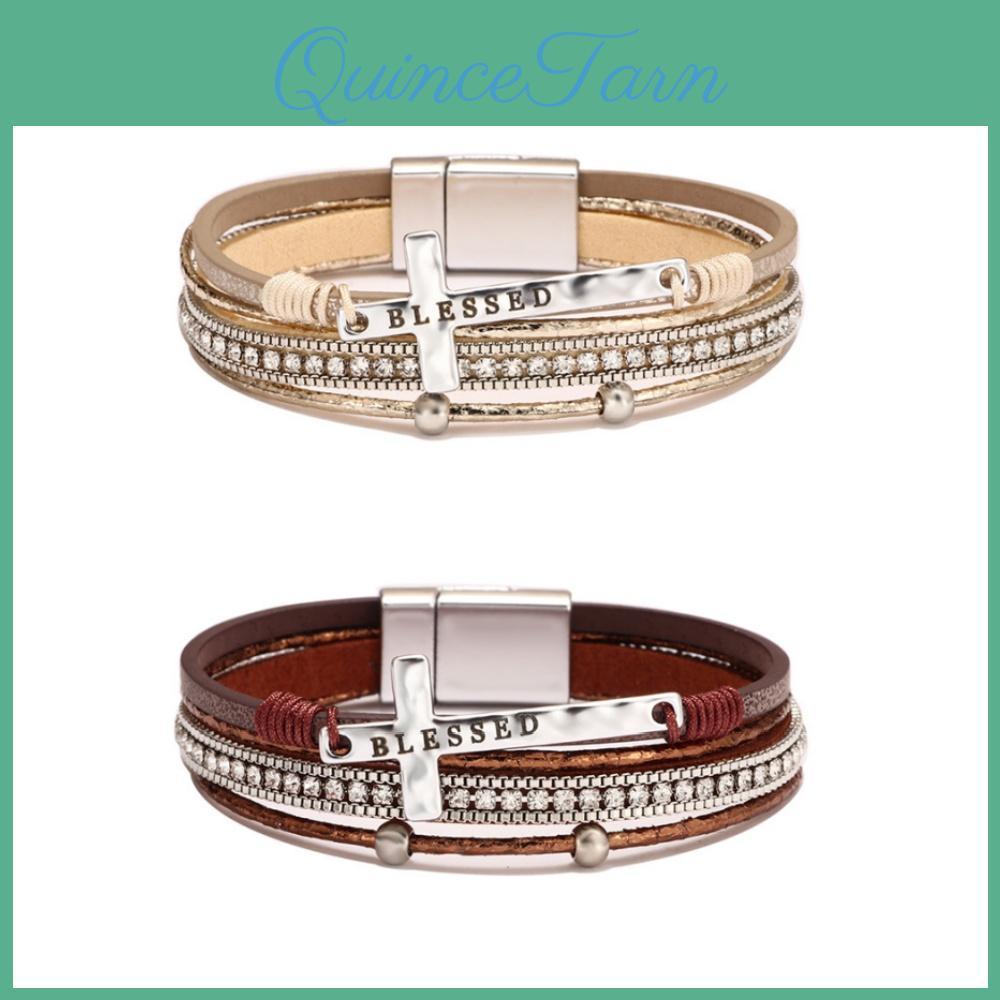 Cross Wrap Bohemian Bracelet Multilayer Magnetic Buckle Pu Leather Jewelry