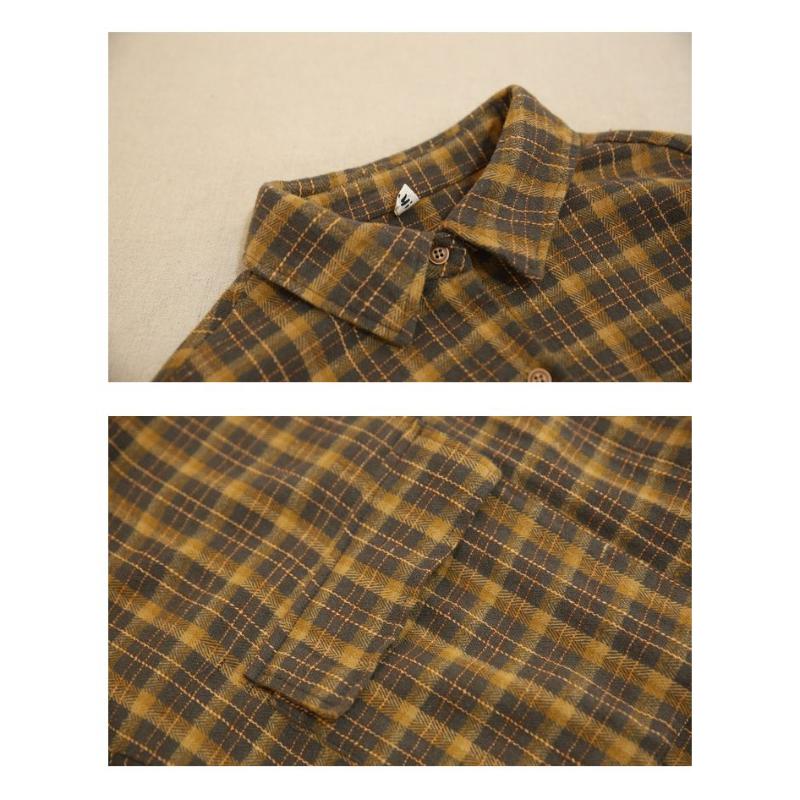 Women's New Spliced POLO Collar Button Plaid Pocket Fashion Loose and Versatile Casual Long-sleeved Shirt