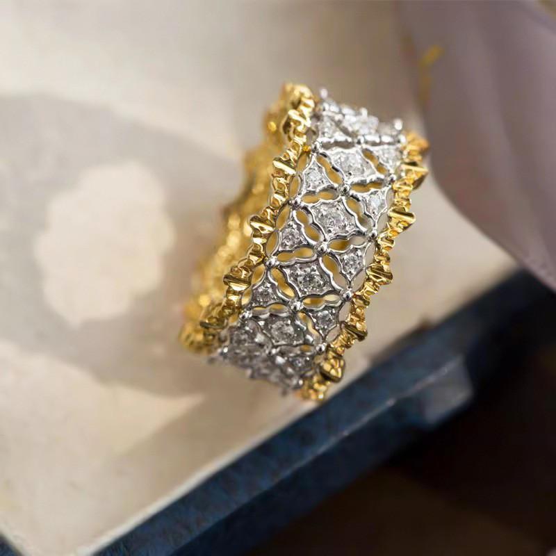 CopperTow Tone Rings for Women Fashion Geometric Hollowed-out Female Accessories Simple Stylish Charms Jewelry