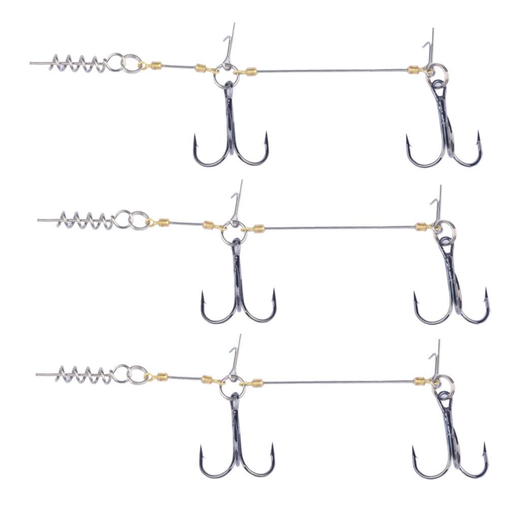 Spring-Loaded Double-Hook Steel Wire Fishing Rig with Lock Pin