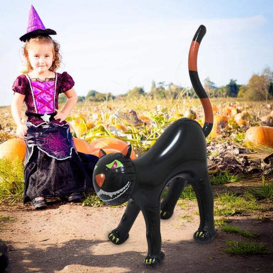 Inflatable Black Cat Halloween Decoration Leak-Proof Inflatable Cat Blow-up Standing Cat Ornament for Home Indoor Yard Garden Decoration