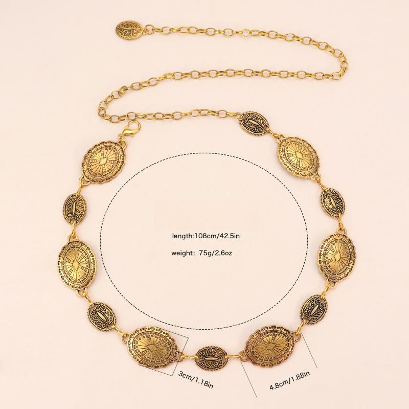 Retro Metal Waist Chain For Women Carved Circle Decor Belt High Grade Fashion Body Jewelry Wear Accessories
