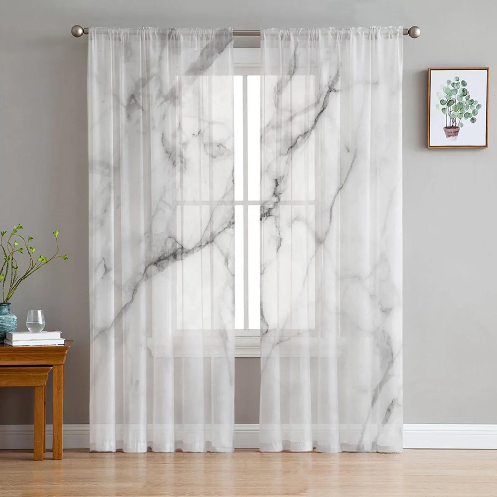 Marmor Nordischer Stil Tüll Gardinen für Wohnzimmer Dekoration Fenster Vorhang für Schlafzimmer Küche Voile Organza Vorhänge W135 x H115cm x1&Grommet Top