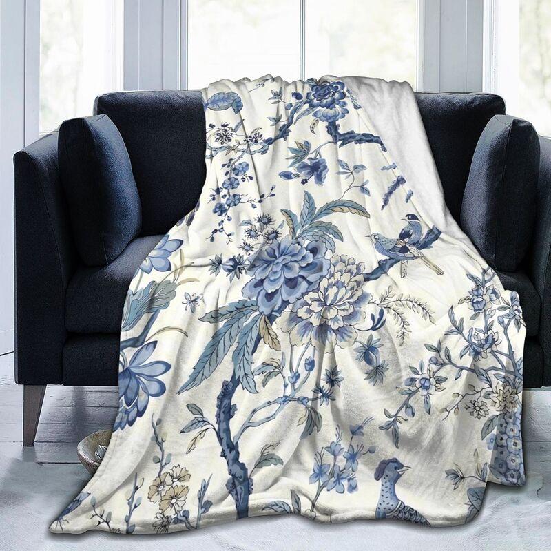 Textilien Unisex Blue/White Chinoiserie Blanket And Outdoor Bule Birds Flowers Soft Flannel Lightweight Throw Blanket Warm Cozy Blankets For Sofa