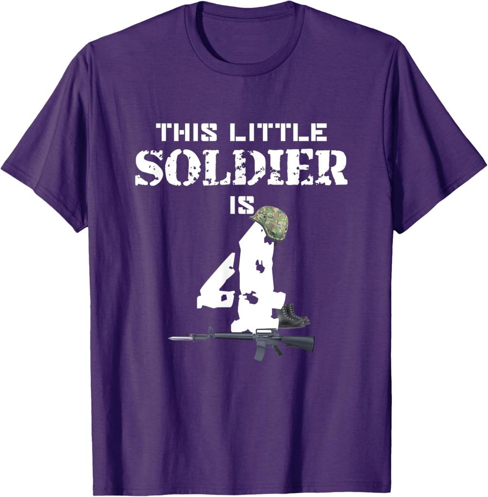 This Little Soldier Is 4th Birthday Military Camo Graphic Tee Kids Casual Cotton TShirt